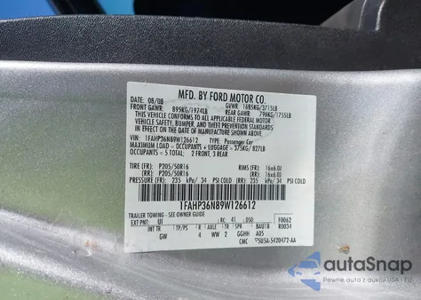 2009 Ford Focus Ses z USA, uszkodzony, nr VIN 1FAHP36N89W126612